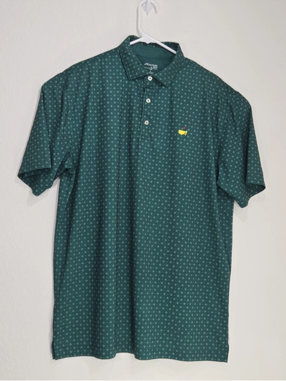 Masters Tech Golf Polo Shirt Geometric Green Augusta National Performance Size L